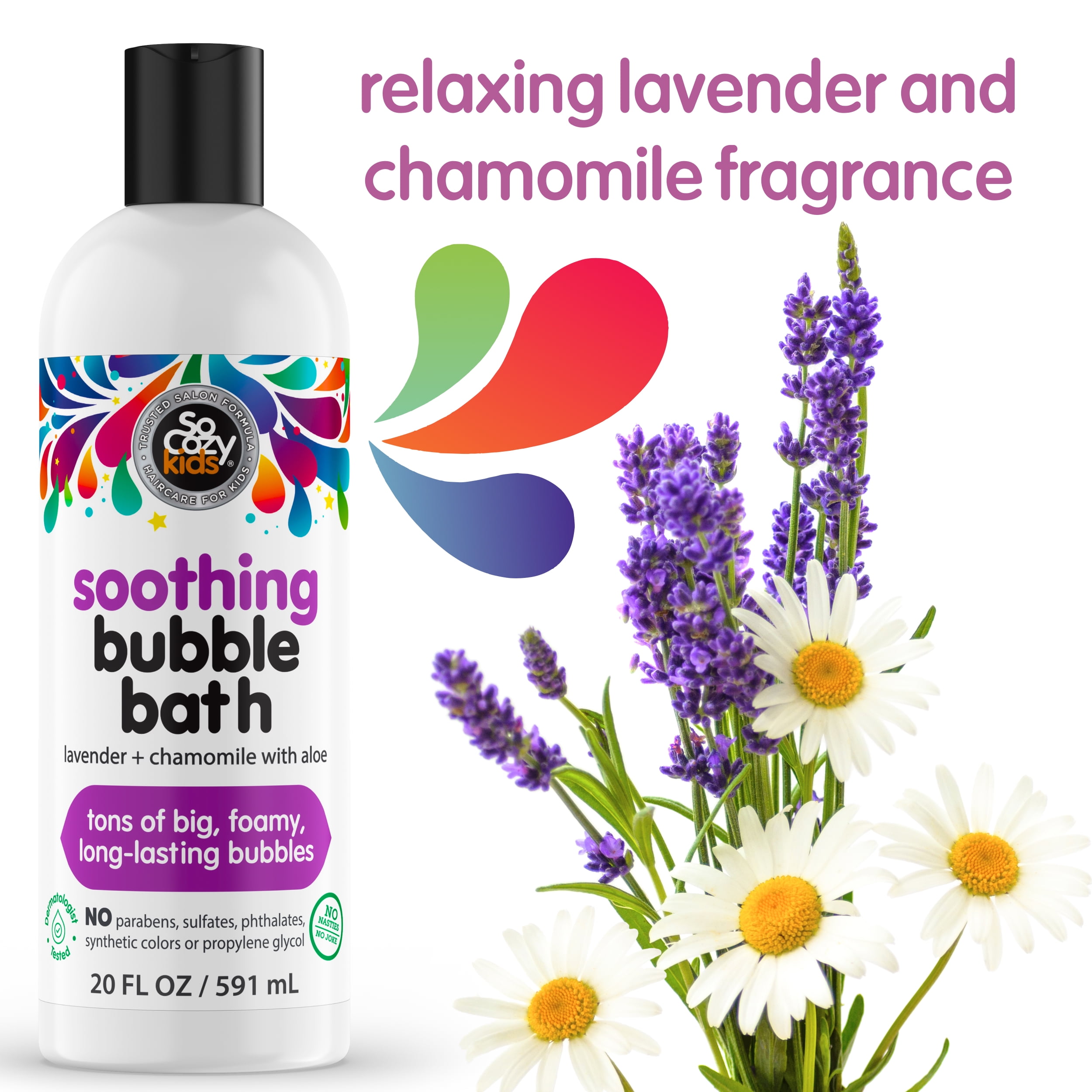 SoCozy Kids Gentle Bubble Bath and Body Wash, Lavender & Chamomile, 20 Fl Oz