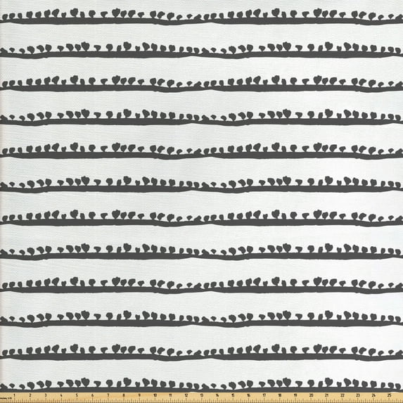 Abstract Sofa Upholstery Fabric by the Yard, Tribal Pattern of Random Horizontal Brush Strokes with Blots Bohemian Feels, Decorative Fabric for DIY and Home Accents, Grey and White by Ambesonne