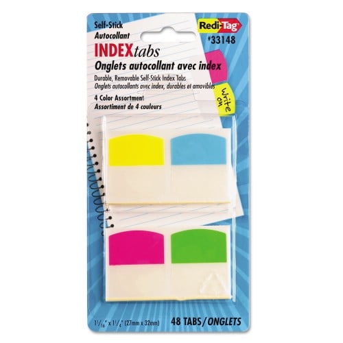 New Redi-Tag Write-On Index Tabs, 1/5-Cut Tabs, Assorted Colors, 1.06' Wide, 48/Pack,Each