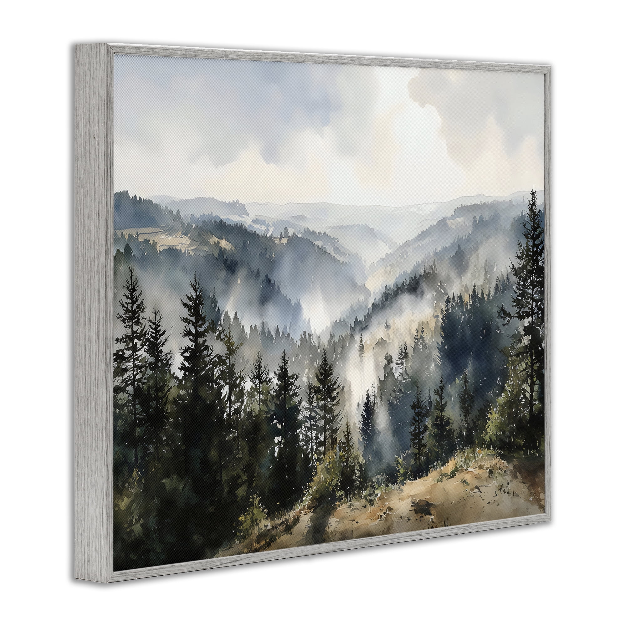 Stupell Industries Misty Tree Tops Vista Gray Framed Giclee Art, design by Franklyn Gregory