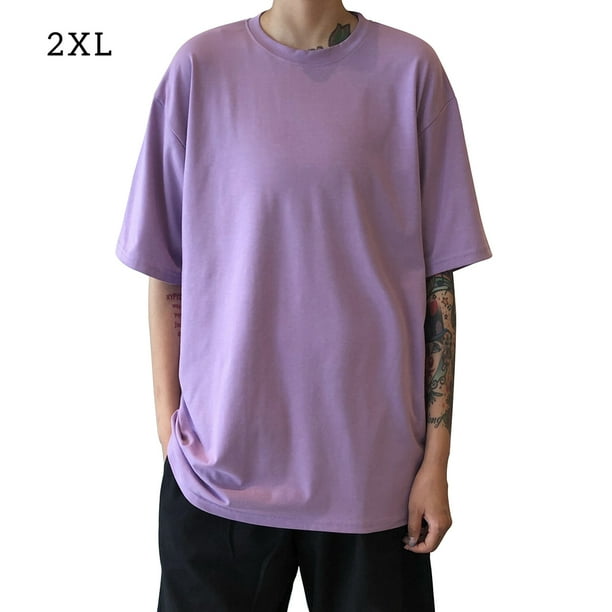 Camiseta de mujer de manga corta, cuello redondo, color sólido, camiseta informal, morado, XXL Inevent AP001185-16B