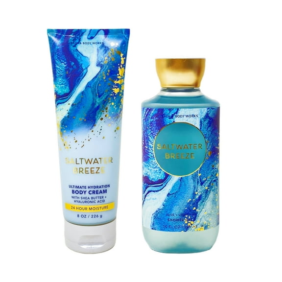 Bath and Body Works Saltwater Breeze 2 Piece Bundle - Body Cream and Shower Gel - Full Size