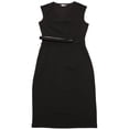 thumbnail image 1 of Vestido de oficina de trabajo para mujer, sin mangas, cuello en V, con cinturón, vestidos de lápiz Negro L, 1 of 6