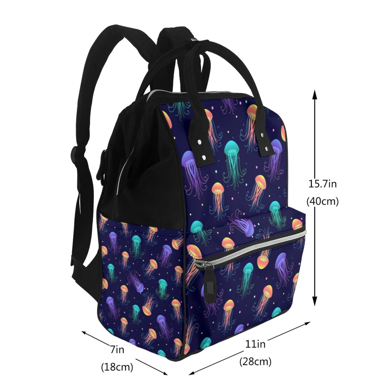 Ratiio Sea Jellyfish Mummy Backpack - Waterproof Twill Canvas, Large Capacity Diaper Bag with Multiple Pockets and Adjustable Straps