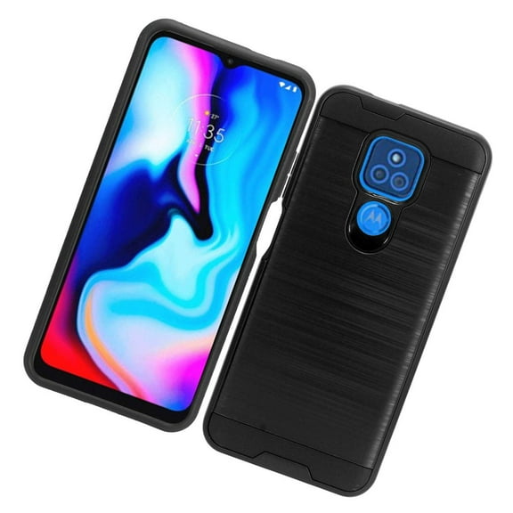 Case for Motorola Moto G Play 2021 Brushed Texture Slim Hybrid Dual Layer Hard PC & TPU Silicone Armor Rugged Protective Cover for Moto G Play 2021 by Xcell - Black