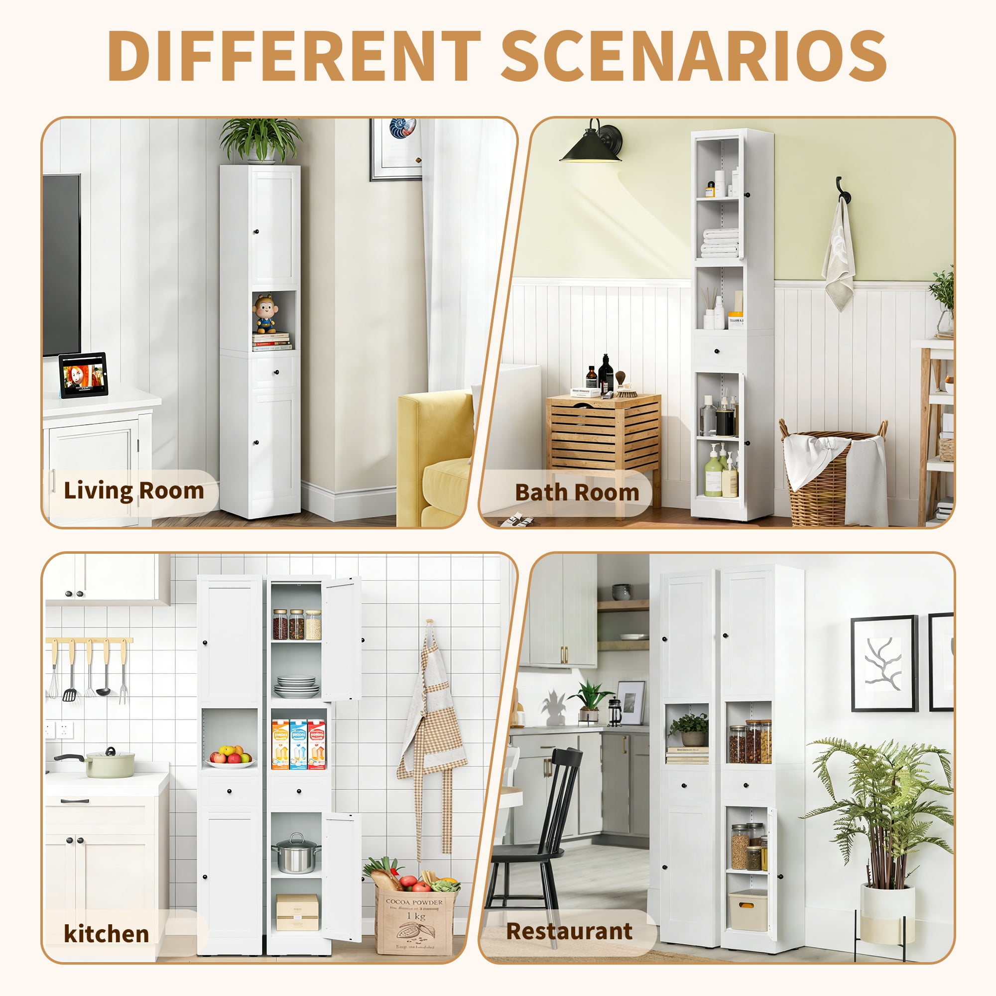 Leumius 71 Inch Tall Bathroom Storage Cabinet,Freestanding 5-Tier Narrow Metal Cabinet with 2 Doors & Adjustable Shelves for Kitchen Living Room Bathroom,White