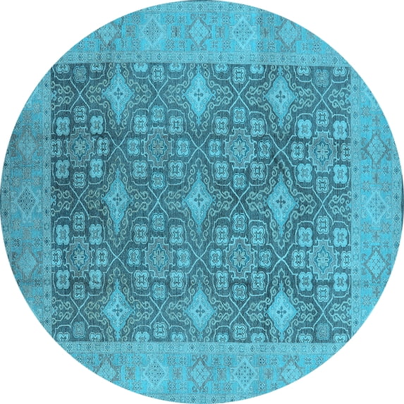 Ahgly Company Indoor Round Oriental Light Blue Industrial Area Rugs, 7' Round