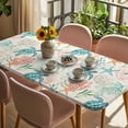 thumbnail image 3 of Teal Red Coastal Table Cloths for 4 Foot Rectangle Tables, Retro Beach Nautical Sea Turtle Coral Patio Waterproof Elastic Fitted Tablecloths, Washable Rectangular Table Cover for Camping, 3 of 8