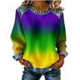 thumbnail image 2 of Mifsaly Denim Sweatshirt Women Gradient Raglan Sleeve Crewneck Mardi Gras Sweatshirts Waffle-Knit Patchwork Holiday Party Carnival Pullover Tops XXXL, 2 of 5