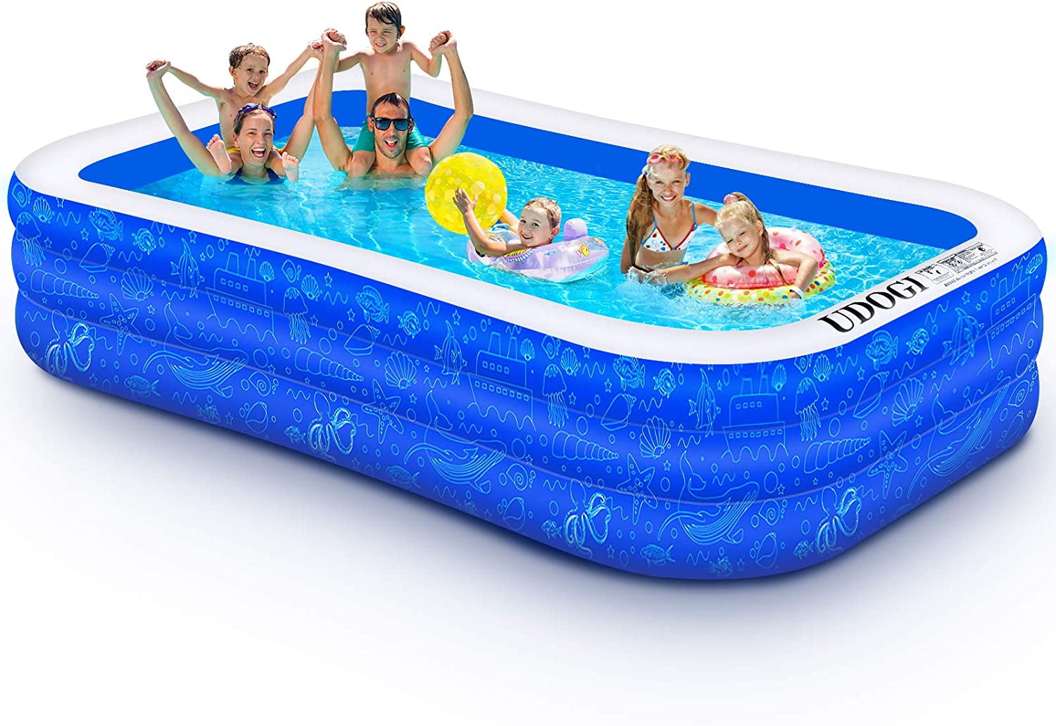Blow up Pool for Garden/Backyard/Indoor/Outdoor Water Party 118x 72x 22 Full-Sized Family Inflatable Swimming Lounge Pool for Ages 3+ Inflatable Swimming Pool Adults Teens 