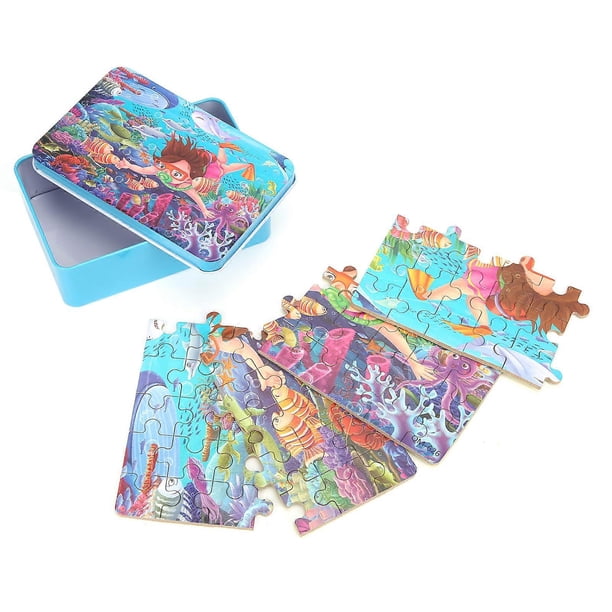 60pcs Children Puzzle Exquisite Cartoon Pattern Kid Jigsaw Puzzles Toy Gift with Storage BoxUnderwater World