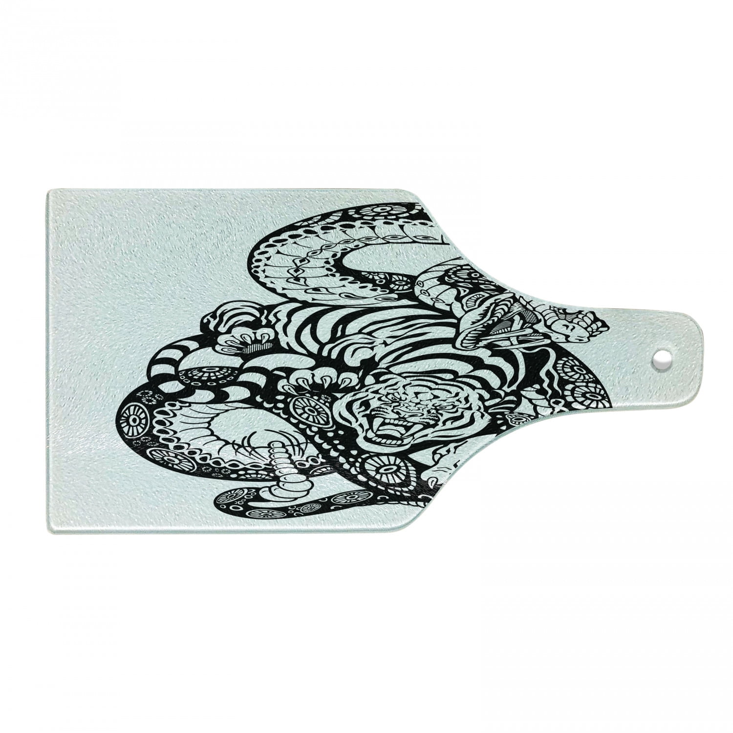 Tiger Cutting Board, Tattoo Style Scene of 2 Animals Struggling Long