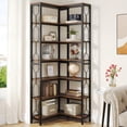 thumbnail image 1 of Tribesigns Corner Shelf, 7-Tier Industrial Corner Bookshelf, Wood and Metal Corner Etagere Bookcase, Freestanding Display Shelf for Living Room, Kitchen, Home Office, Rustic Brown, 1 of 9