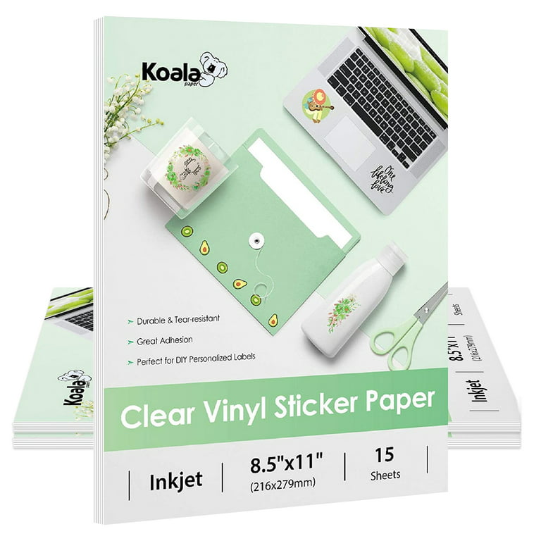 Koala Paper 45 Sheets Inkjet Clear Printable Waterproof Vinyl Sticker Paper 8.5x11 Crafts