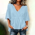 thumbnail image 4 of ClodeEU Women's Deep V Neck Ruffle Babydoll Blouse,Short Flare Sleeve Loose Peplum Tunic Top Sky Blue,Women's Plus XXL, 4 of 5