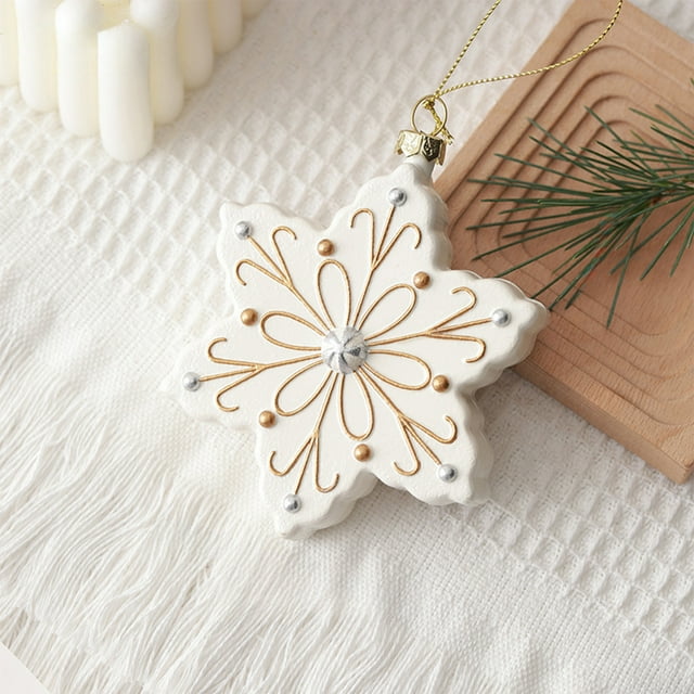 White Flocked Snowflake Christmas Tree Ornament Hanging Decor for Holiday Scene Arrangement