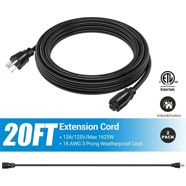 Generic Outdoor Extension Cord 20ft, 3 Prong Waterproof Extension Cable For Indoor Outdoor Appliances, 16/3 Sjtw
