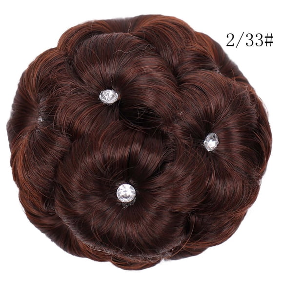 DOPI Female Wig Hair Ring Curly Bride Makeup Diamond Bun Flowers Chignon Hairpiece