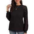 thumbnail image 6 of SHOWMALL Women's Trendy Waffle Knit Blouse Puff Long Sleeve Hollow-Out Lace Tops Casual Loose T Shirts, US Size Large, Black, 6 of 8