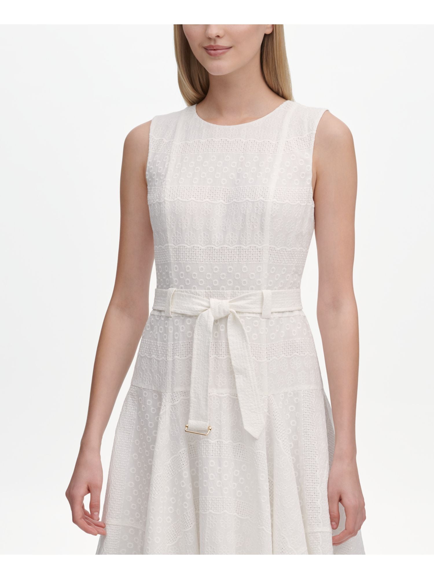 crear Estereotipo Autorizar CALVIN KLEIN Womens White Embroidered Belted Handkerchief-hem Sleeveless  Jewel Neck Midi Party Fit + Flare Dress 12 - Walmart.com