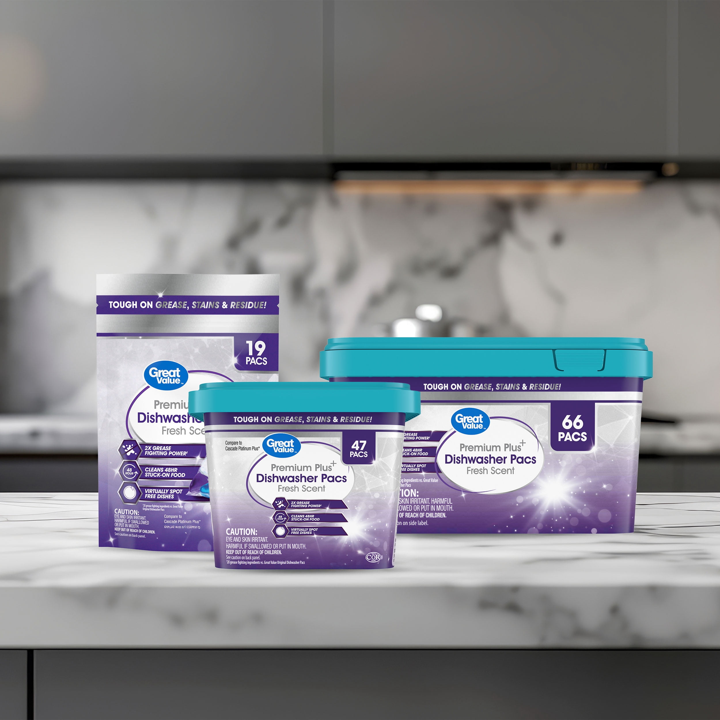 (4 pack) Great Value Premium Plus Dishwasher Pacs, Fresh Scent, 47 Count