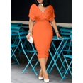 thumbnail image 1 of HH Pure Color Tube-Top V-neck Half Sleeve Back Zipper Bubble Beads Fashion Dress, 1 of 1