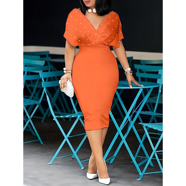 HH Pure Color Tube-Top V-neck Half Sleeve Back Zipper Bubble Beads Fashion Dress