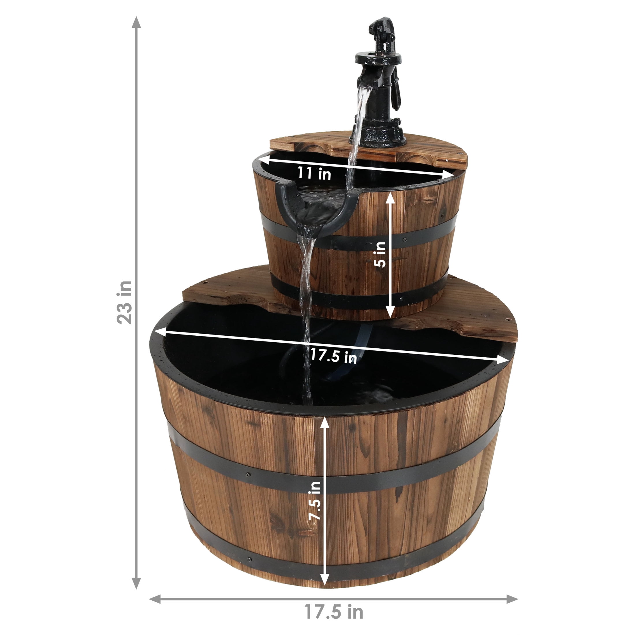 Sunnydaze Country Wood Brown 2-Tier Outdoor Water Fountain