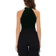 thumbnail image 3 of INSPIRE CHIC Women's Halter Neck Sleeveless Zipper Back Velvet Party Crop Tank Top XL Green, 3 of 6