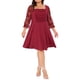 thumbnail image 2 of Vestido midi A-line de mujer plus size con cuello cuadrado, mangas de malla 3/4, plisado y fluido, talla 2X, color rojo rosa, 2 of 6
