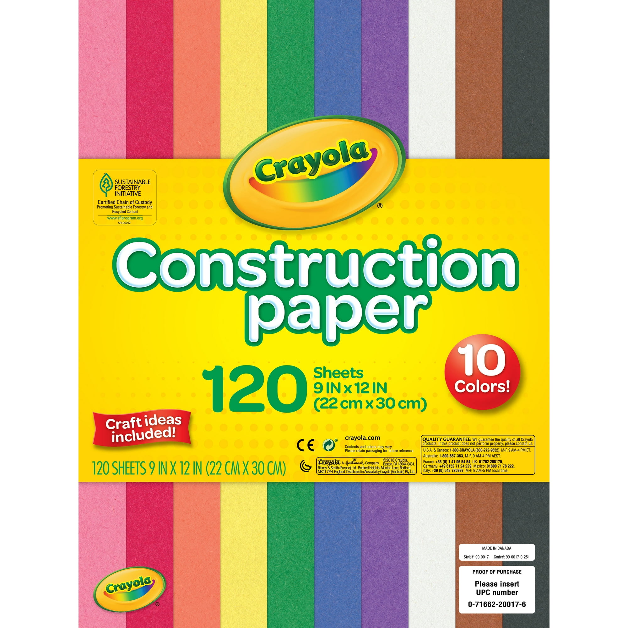 Crayola Construction Paper, 120 Pages, School Supplies for Kindergarten, 10 Colors, Arts & Crafts Supplies, Classroom Must Haves