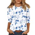 thumbnail image 2 of Ladies 3/4 Sleeve Tops And Blouses，Women'S Casual 3/4 Sleeve T-Shirts Round Neck Cute Tunic Tops Basic Tees Blouses Loose Fit Pullover Shirt，Light Blue，L, 2 of 5