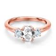 thumbnail image 3 of Gem Stone King 18K Rose Gold Plated Silver White Created Sapphire and Sky Blue Aquamarine Engagement Ring for Women | 1.34 Cttw | Oval 7X5MM | Gemstone September Birthstone | Size 9, 3 of 6