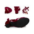 thumbnail image 3 of BLISSFUL STEP Women's Shoes Velvet Chunky Heel Crisscross Lace Up Open Toe Sandals  Burgundy 8.5, 3 of 6