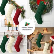 COWIN 6 Pack Knit Christmas Stockings, 18 Cable Knitted Stocking Decorations Xmas Rustic Farmhouse for Family Holiday Season, Burgundy, Ivory White, Green