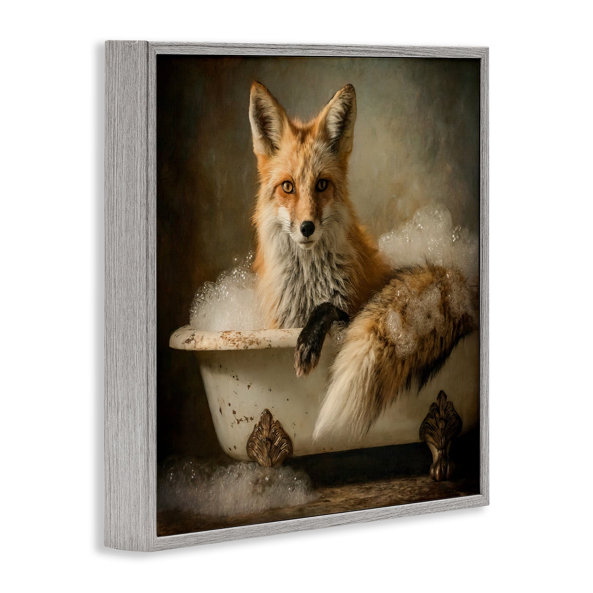 Stupell Industries Red Fox Bubble Bath Gray Framed Giclee Art, design by Tina LeCour
