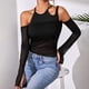 thumbnail image 2 of Blusa con hombros descubiertos y espalda descubierta para mujer, blusa ajustada de malla con mangas largas y cuello Halter, 2 of 8