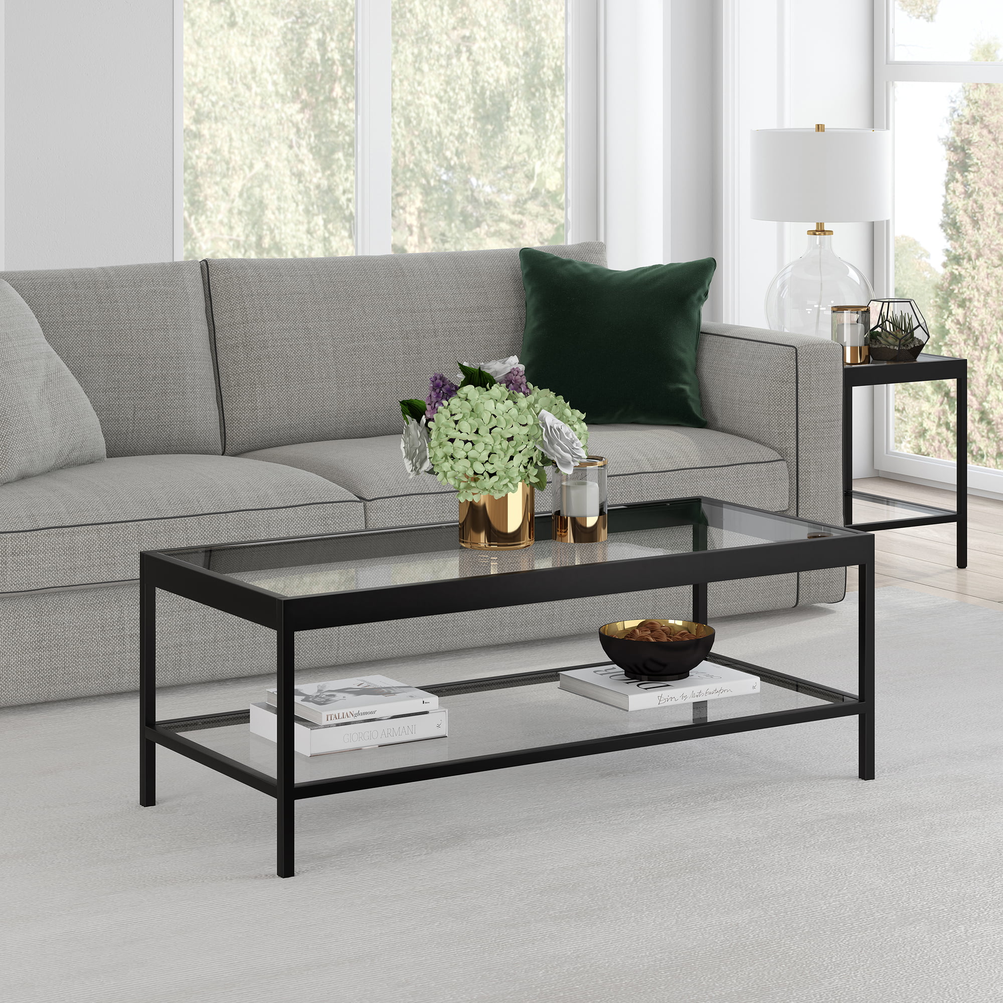 Modern Coffee Table with Open Shelf, Rectangular Table for Living Room