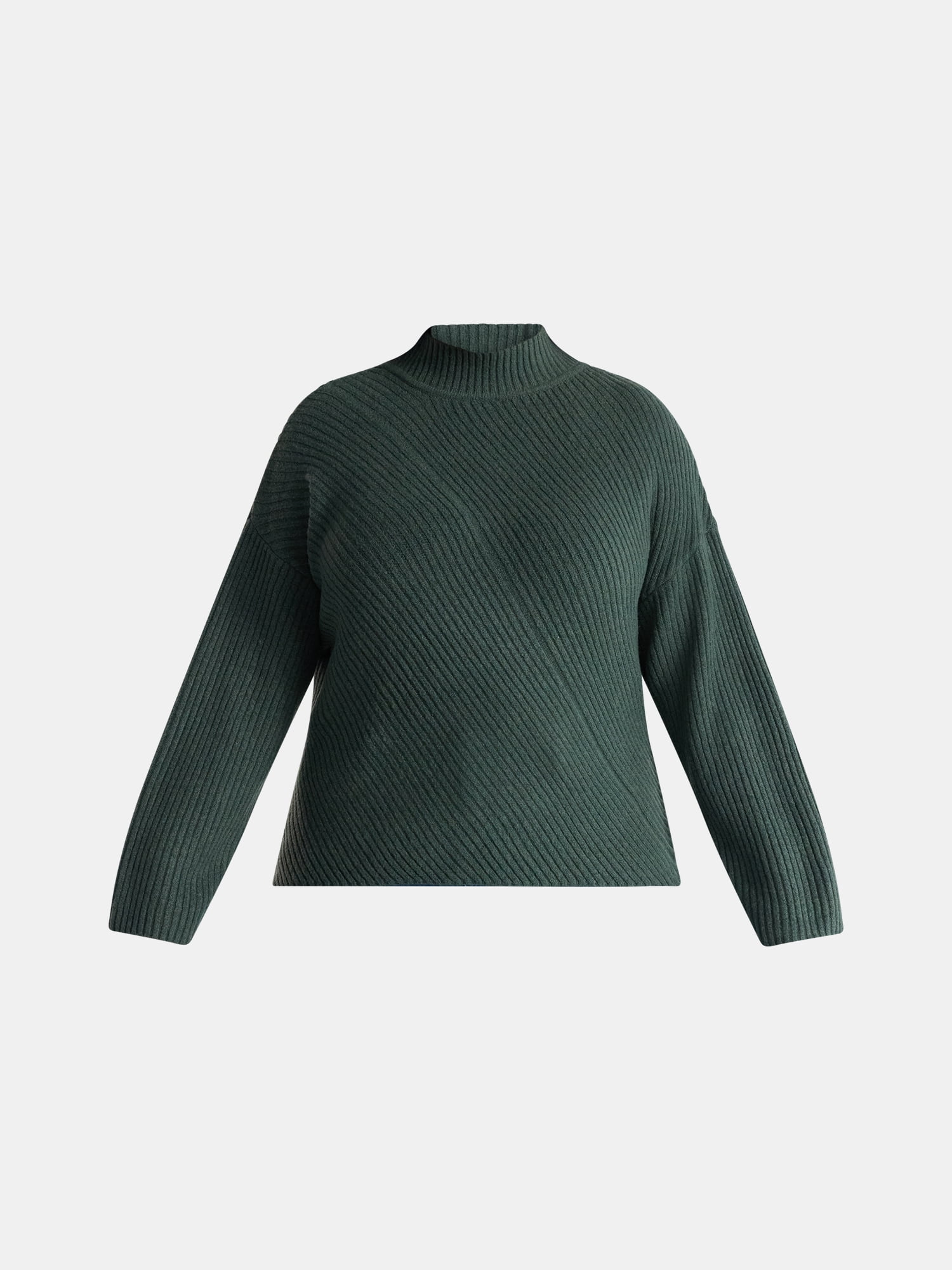 Terra & Sky Women’s Plus Diagonal Ribbed Mock Neck Sweater, Lightweight, Sizes 0X-5X