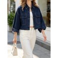 thumbnail image 4 of Womens 3/4 Sleeve Cropped Denim Jackets Casual Button Down Loose Coat with Pockets, 4 of 7