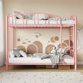 thumbnail image 4 of Bunk Bed Twin Over Twin with Ladder and Arched Guardrail, Heavy Duty Bunkbeds Frame with Sturdy Steel Slats Support for Kids Boys Girls, Space-Saving, No Box Spring Needed, Pink, 4 of 7