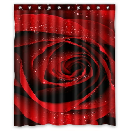 ZKGK Red Rose With Raindrop Flower Floral Pattern Waterproof Shower Curtain Bathroom Decor Sets with Hooks 66x72 Inches