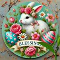 thumbnail image 4 of HELLOYOUNG Vintage Easter Bunny Floral Round Metal Wall Sign 2D Flat Printed Iron Art with Blessings Design No Electricity Needed for Home Decor, 4 of 13