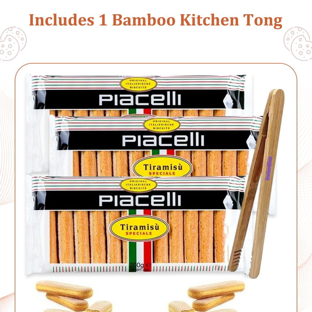 PIACELLI Light & Airy Texture Ladyfingers - Authentic Italian Sponge Lady Fingers for Tiramisu – Traditionally Baked Ladyfinger Cookies Ideal for Tiramisu, Trifles and More - 3 Pack (200g/7oz Each)