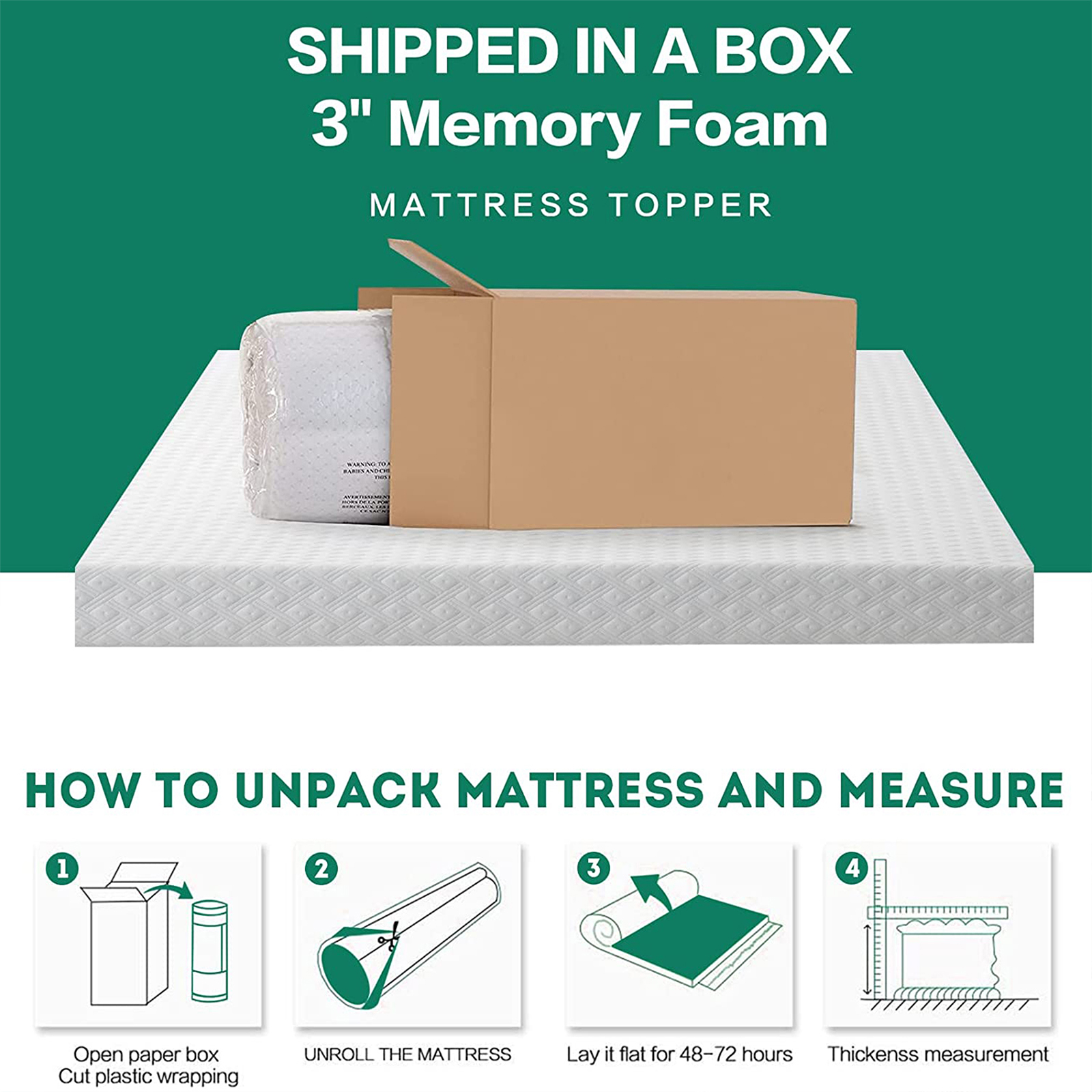 INGALIK 3 inch Gel Infused Memory Foam Mattress Topper, Queen, Cooling Bed Topper for Pressure Relief, CertiPUR-US Certified, White Removable Cover