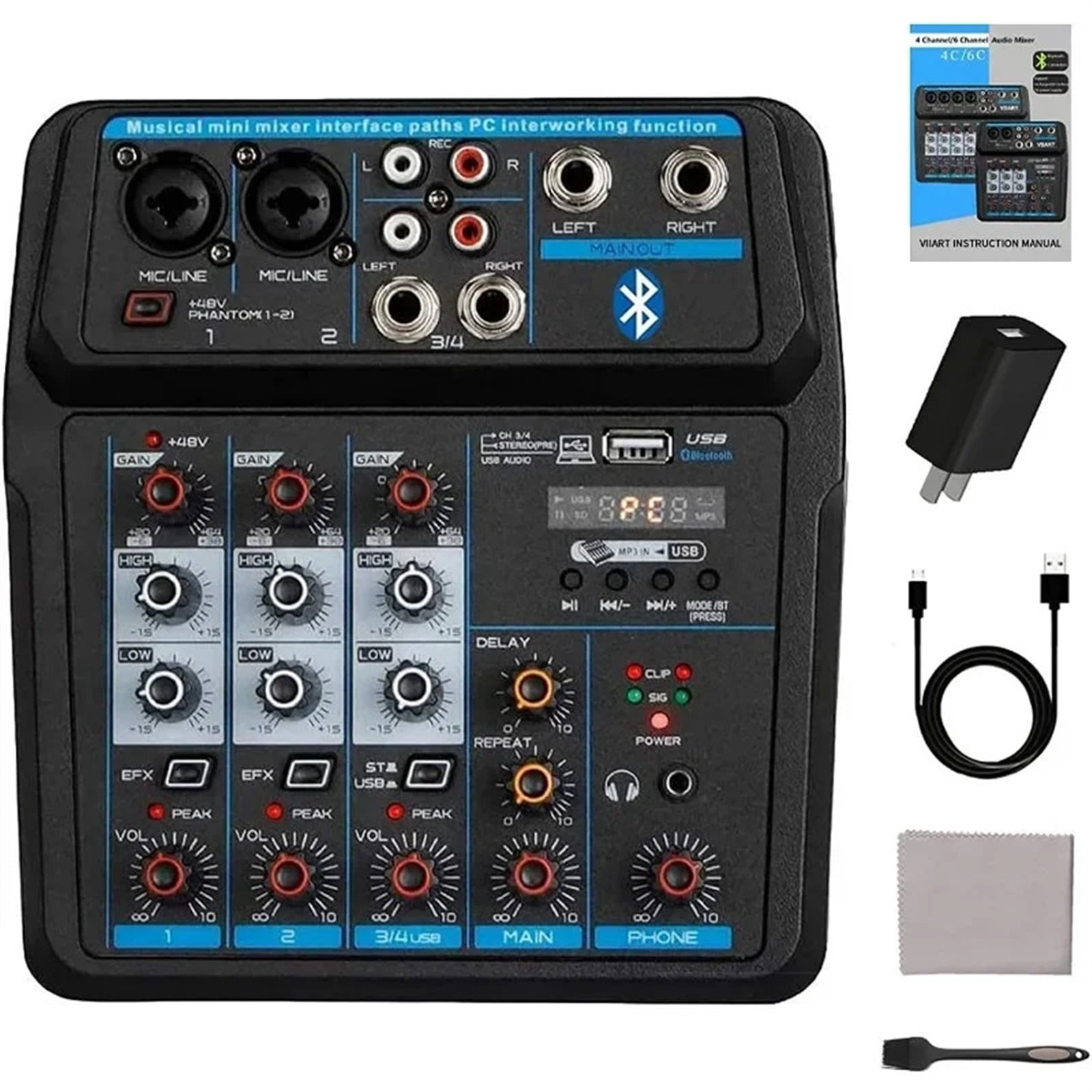 Mini 6 4 Channel Professional Portable Mixer Sound Mixing Console Computer Input 48v Power Number Live DJ Broadcast Record ,Precision Control