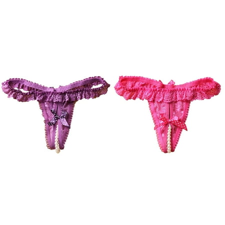 (2-Pack) Kcodviy Women Panties Pearl Maternity Support Underwear Seamless Lace Thongs Pack of Panties Bikini Surprise Underwear Pack for Women Men and Women Matching Underwear Set