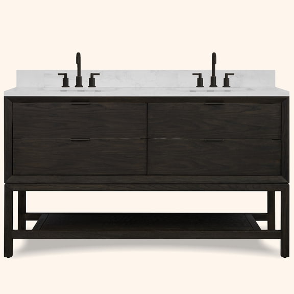 Legion Furniture 60" VANITY BROWN OAK FINISH KD ON LEGS WITH 1" THICK WHITE ARTIFICIAL STONE
