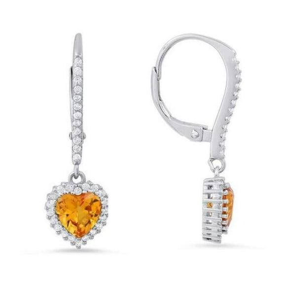 212 Main 04-118CT-DSE Womens Sterling Silver Heart-Cut Citrine Cubic Zirconia Halo Leverback Earrings