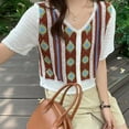 thumbnail image 6 of Yokua Women French Cropped Cardigan Short Sleeve Knitted V-Neck Button Down Sweater for Jacket Hollow Crochet Plaid Thin Coat, 6 of 13